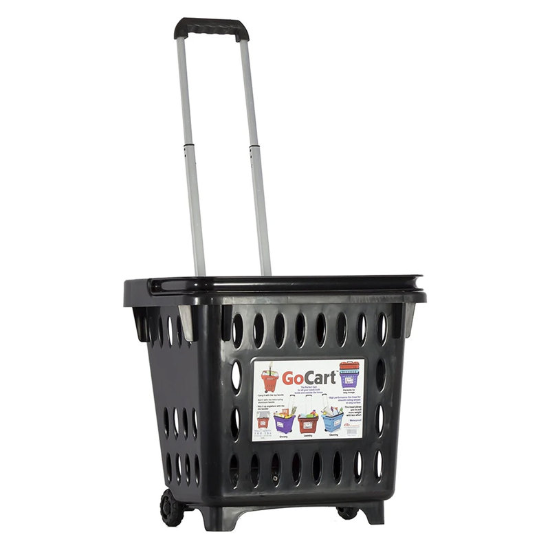 Plastic Rolling Laundry Basket with Handles, Black