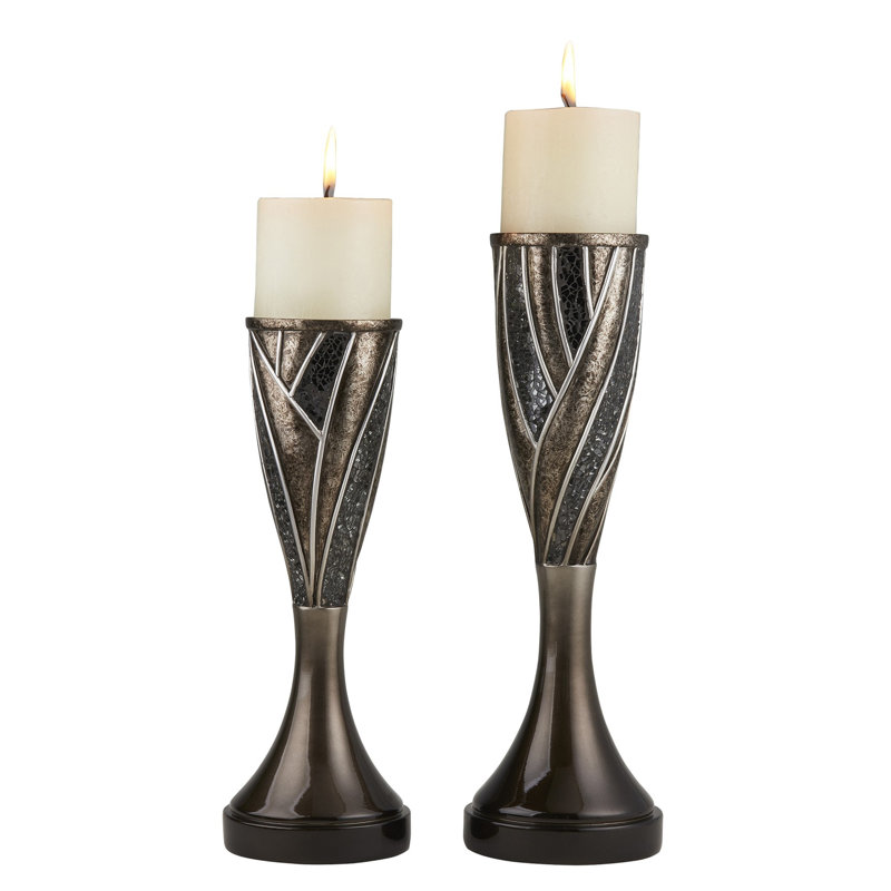 Ensemble de deux porte-bougies pilier de table brun et bronze
