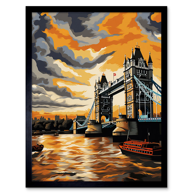 London Tower Bridge Dramatic Sunset Artwork River Thames - Single Picture Frame Print