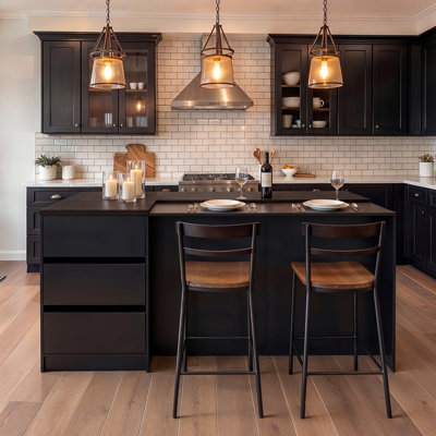 Îlot de cuisine l 77,6 po avec porte vitrée et double face lumineuse