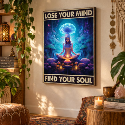 «Lose Your Mind Find Your Soul Meditating Woman», art mural sur toile - Décoration de salon, de chambre à coucher ou de bureau