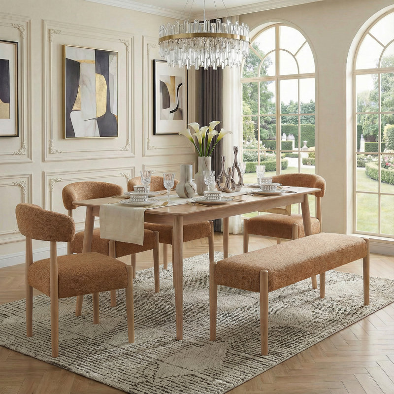 5-Piece Upholstered Side Dining Chair & Bench, Orange