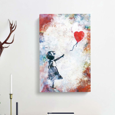 The Girl with a Red Balloon in Abstract by Banksy - Wrapped Canvas