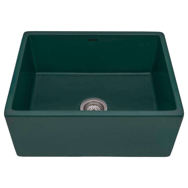 Ruvati 23-inch Fireclay Farmhouse Kitchen Laundry Utility Sink Single Bowl, Emerald Green