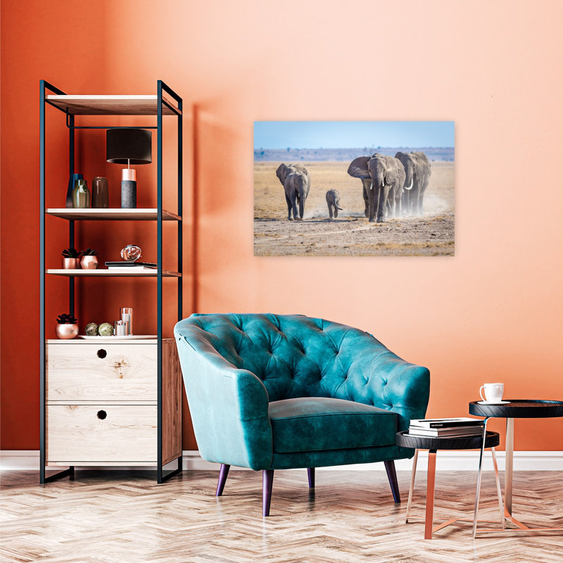 African Elephant Family Contemporary Elephant Nature Wildlife Wall Art Print by Jeffrey C. Sink - 1 Piece Wrapped Canvas Wall Art