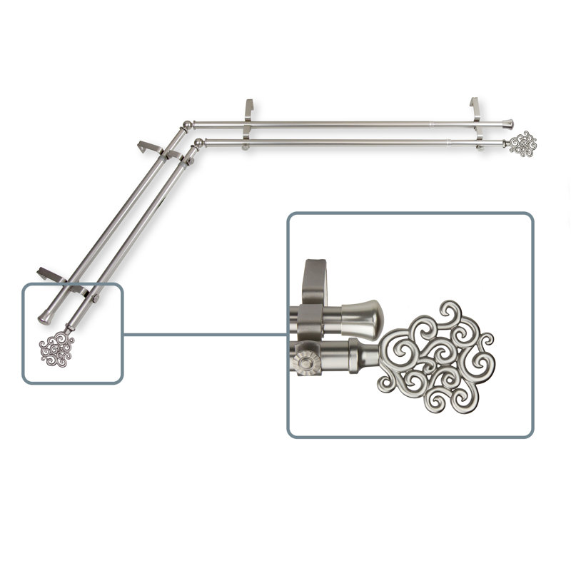 Tringle à rideaux double Reinaldo, L 66 po x l 120 po, Nickel satiné