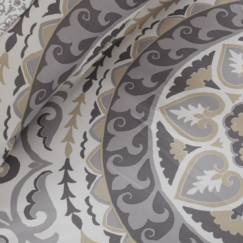 Taupe Full Microfiber Floral Motif Comforter Set