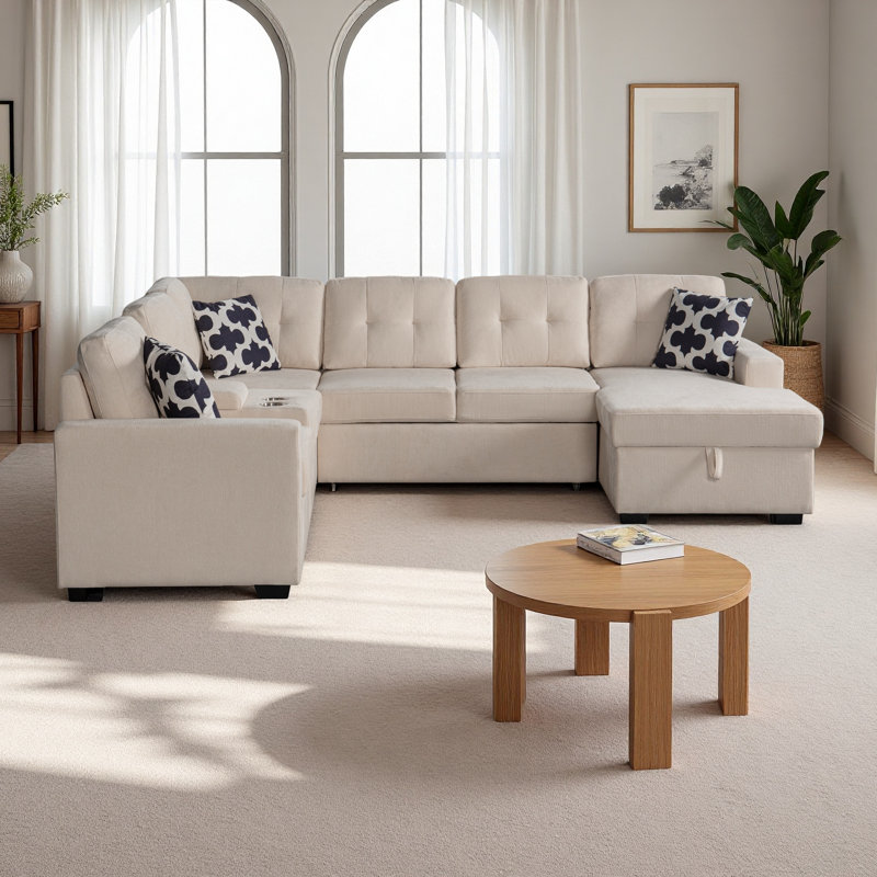 Multifunctional Modular L - Shaped Sectional Sofa With Built - In Cup Holders, Hidden Storage Compartments And Convertible Seating Design