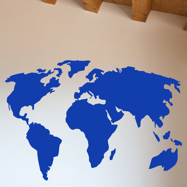 Décalcomanie murale carte du monde, H 22 po x l 32 po x P 0,01 po, Bleu foncé