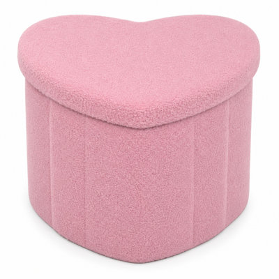 Alycea Heart-Shaped Teddy Storage Ottoman, Pink Upholstered Accent Stool