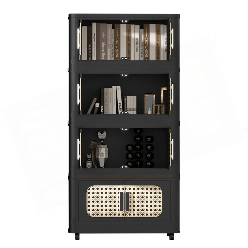 20" Side Wide Folding Storage Cabinet ,4 Tiers,19.69"×11.81"×40.55",Collapsible Storage Bins With Magnetic Door, Plastic Storage Cabinet With Wheels