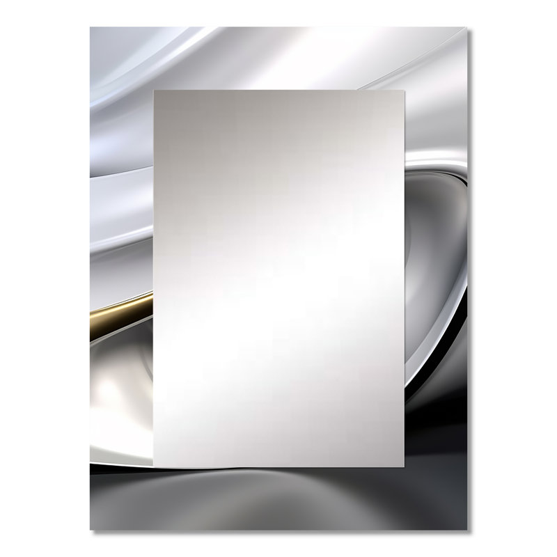 Gold White Infinite Ripples - Waves Mirror, Modern Decorative Wall Mirror, Printed Metal Art, 40" x 30"