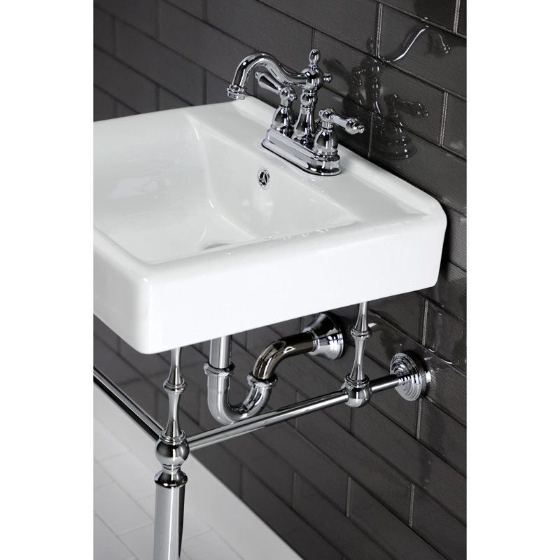 Edwardian Ceramic Rectangular 20" Console Bathroom Sink, White/Polished Chrome