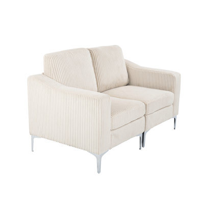 Beige Corduroy Modular Sectional For Two, Pocket Spring Seating, Solid + Manufactured Wood Frame, Comfortable Seats, Easy Assembly Guide Two - Seater Couch, Foam Filled Cushioned Back, Steel Legs,