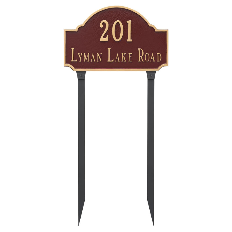 2-Line Lawn Address Sign, White/Black, Yes