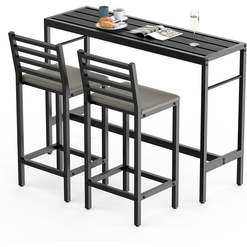 Outdoor Patio Bar Set, Rectangular Bar Tables, 3 Piece 2 Cushioned 41" Bar Stools, Table and Chairs Set for Poolside, Backyard, Porch
