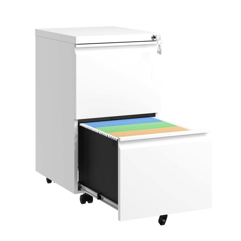 Classeur en métal 2 tiroirs avec serrure - Le document convient aux documents de bureau / blanc / A4, White