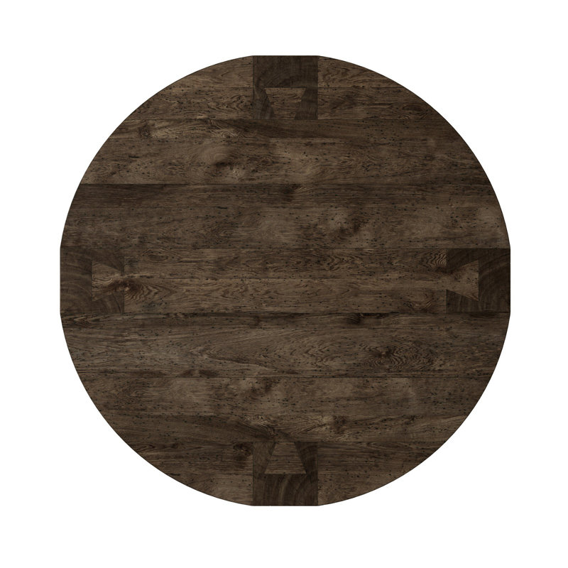 Abaso Round Coffee Table-Rustic Wormwood Oak, Ebony Rustic Wormwood Oak, 15" H x 55" W x 55" D