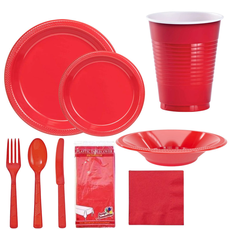 COMBO-PARTY SET: 419 PCS Complete Disposable Dining Solution for Your Event: 50-Servings, Silver
