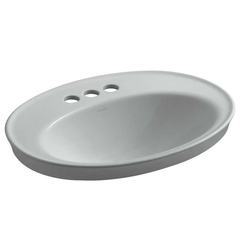 Serif Ceramic Oval Drop-In Bathroom Sink with Overflow, Biscuit, 4'' Centerset