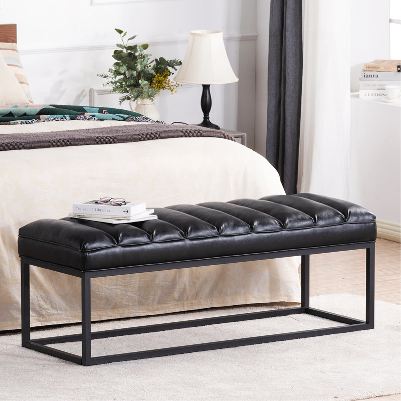 Banc en similicuir Lubbert, Noir, Métal métal
