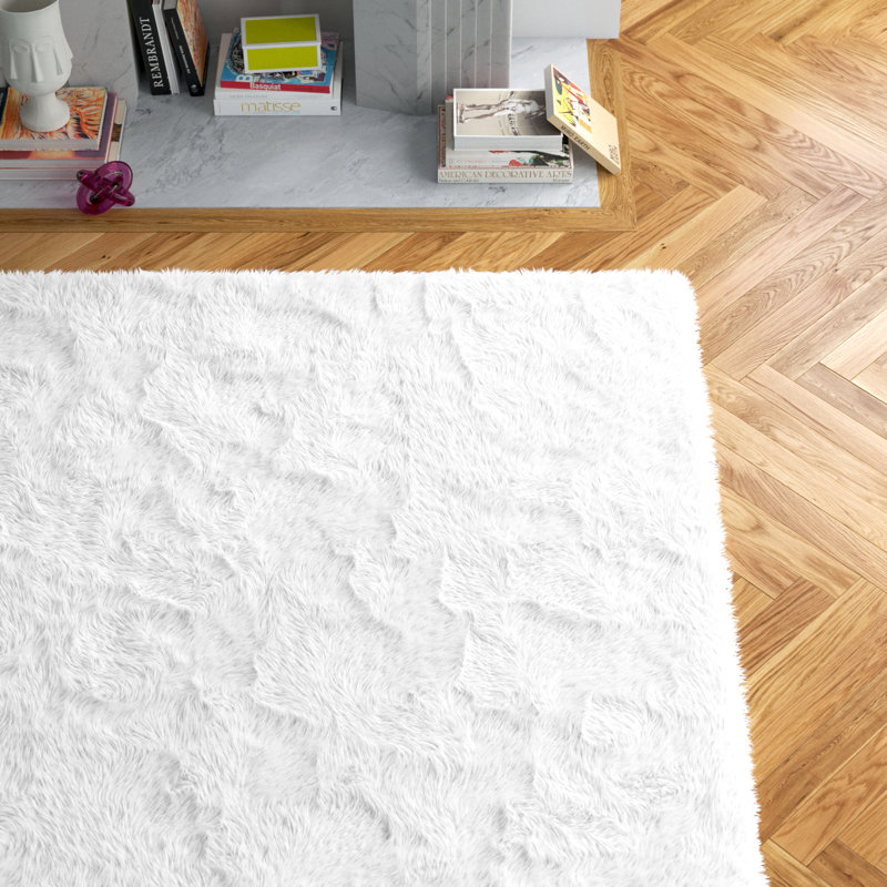 Tapis blanc à poils longs Mandelyn, Rectangle 5 pi x 8 pi
