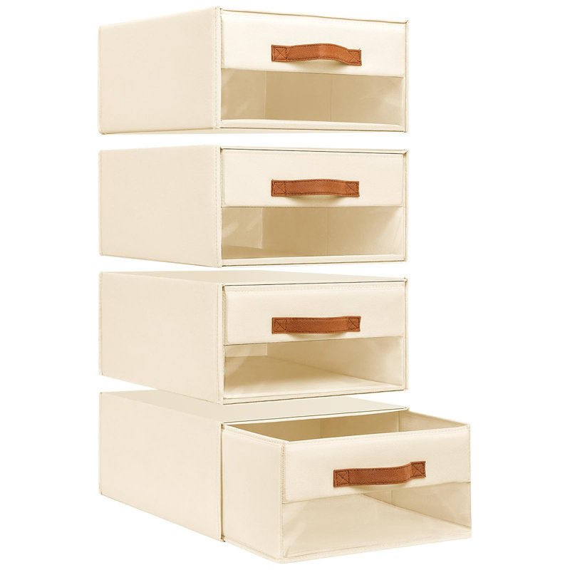 Lot de 4 bacs de rangement en tissu avec fenêtre transparente, organisateur de placard pliable pour vêtements, Beige