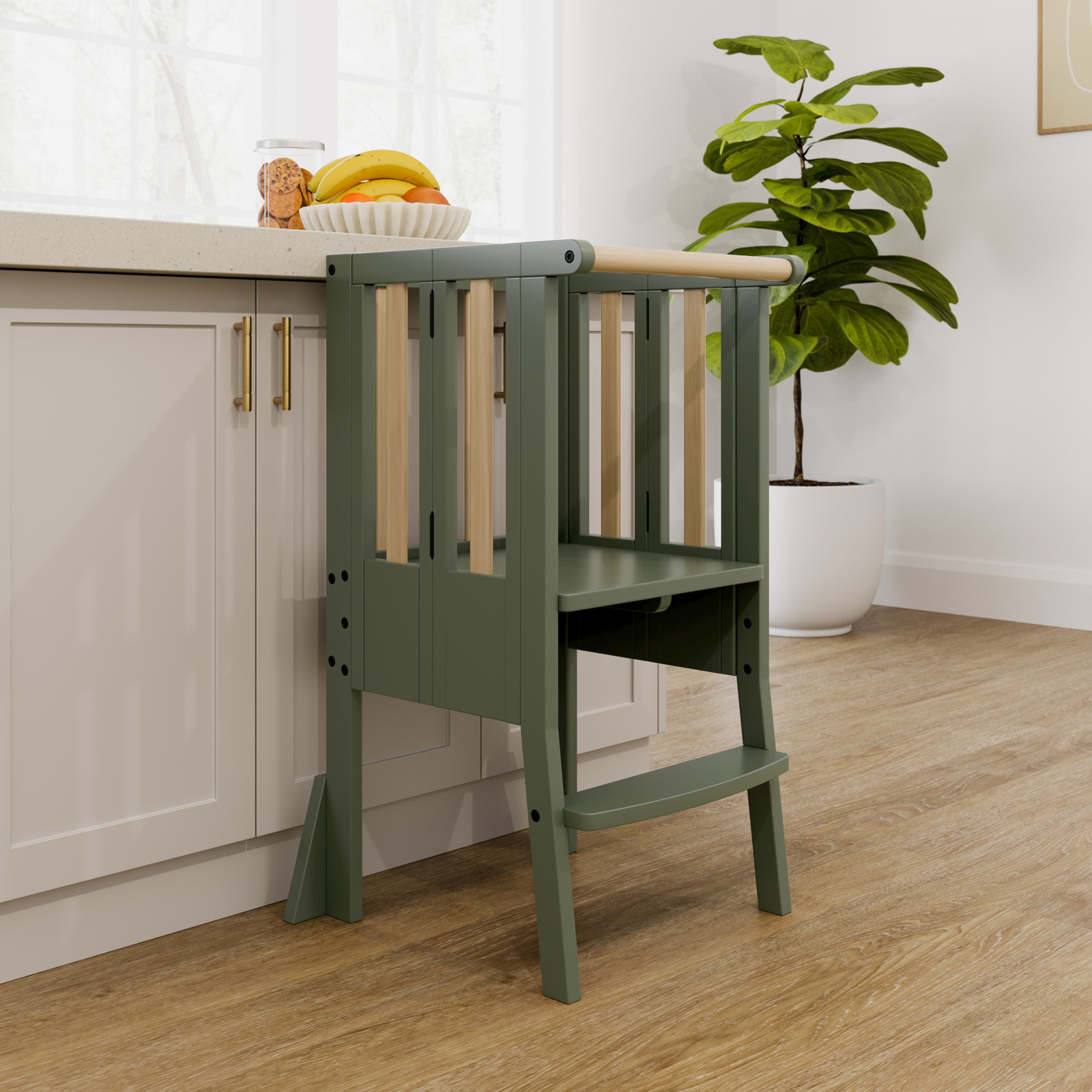 Foldable Step Stool, Olive/Driftwood