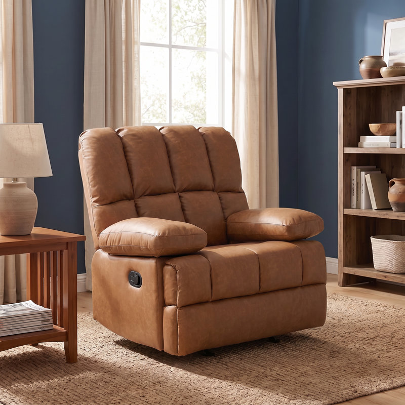 Batholo 43.3" Wide Manual Glider Upholstered Recliner, Brown