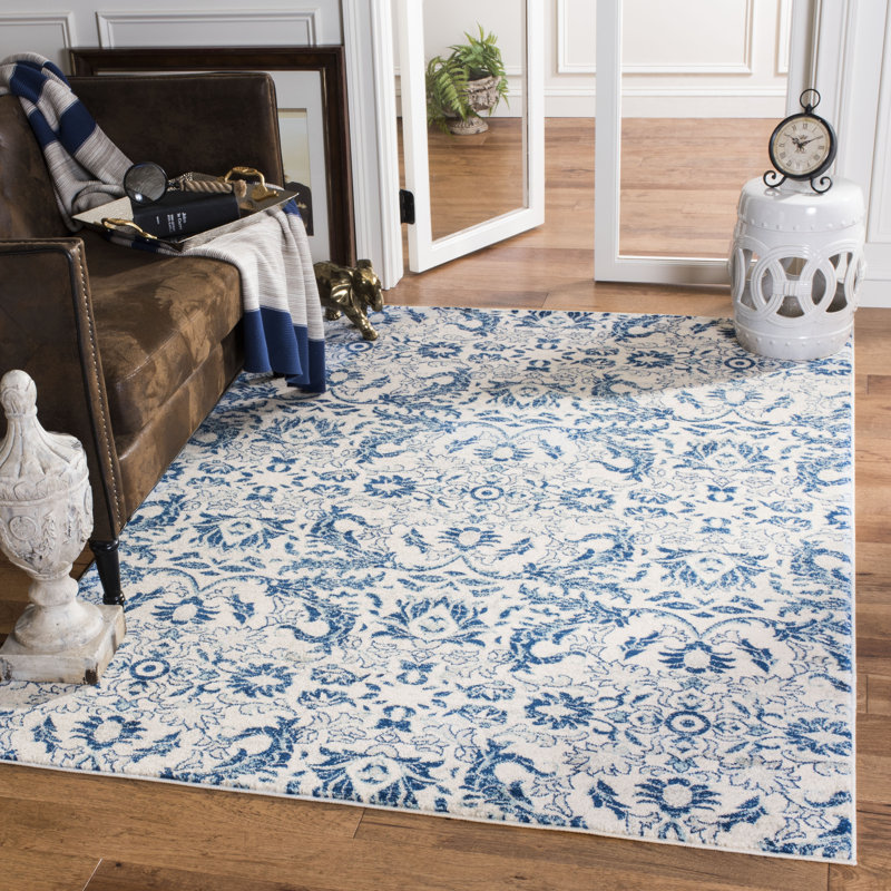 Tapis à motif floral ivoire / bleu Alessia, Rectangle 11 pi x 15 pi