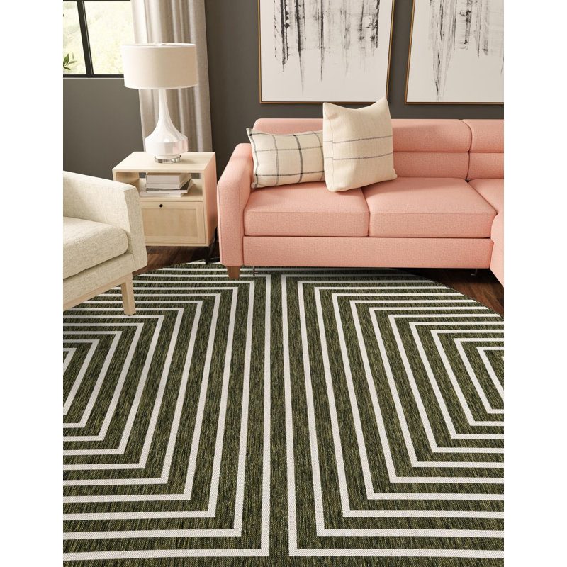 Tapis contemporain Nykeia de couleur verte, Rond 3 pi 1 po