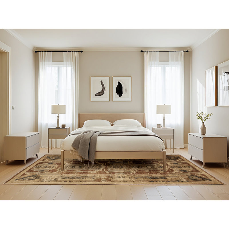 Tapis beige Art Deco lavable à la machine, Rectangle de 5 pi x 8 pi