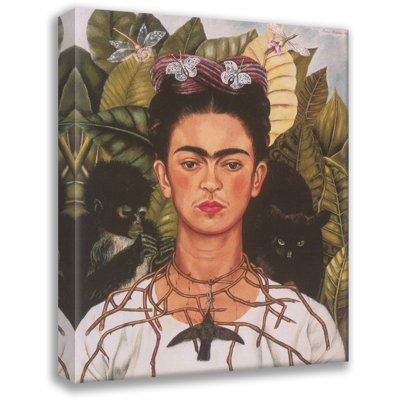 Autoportrait avec collier épineux par Frida Kahlo, toile tendue avec châssis