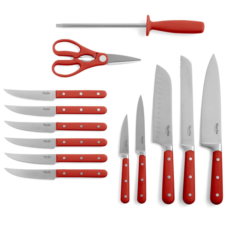 Eastwalk 14-Piece Red Stainless Steel Knife Set with Acacia Block