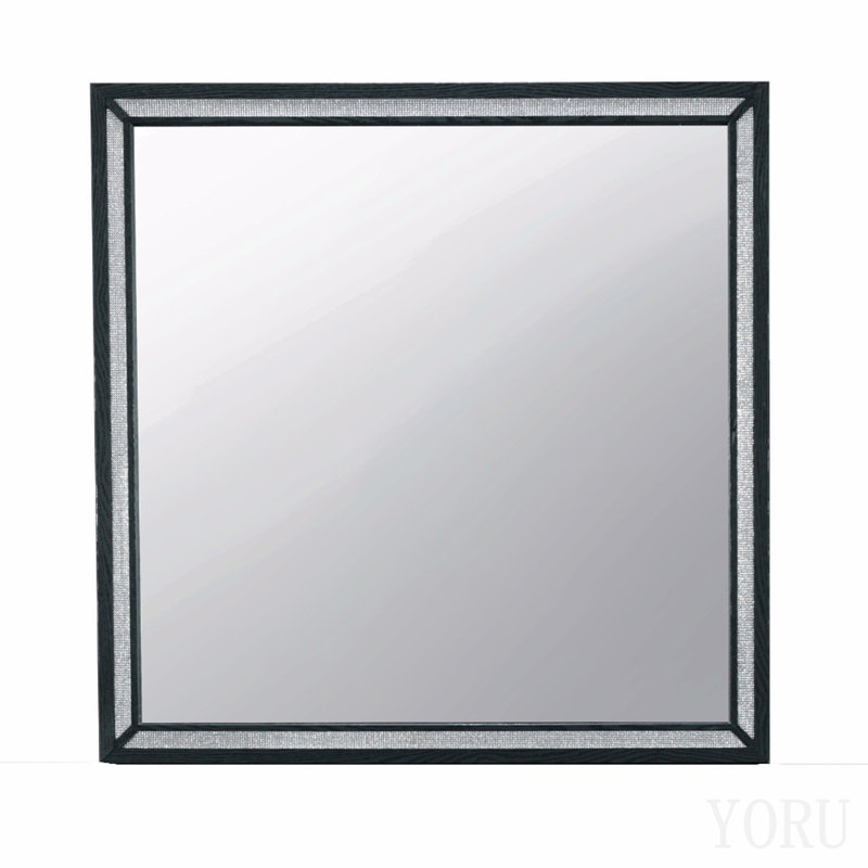 Miroir noir, 39.57" H x 44.09" W, Bois massif et panneau de fibres à densité moyen, Carrée