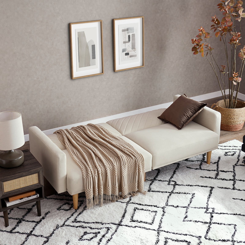 76.8'' Velvet Convertible Sofa, Snow Velvet