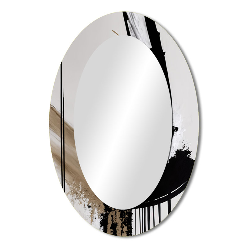 Golden Minimalist Abstract IV - Miroir décoratif abstrait ovale sur métal, 36 po x 24 po