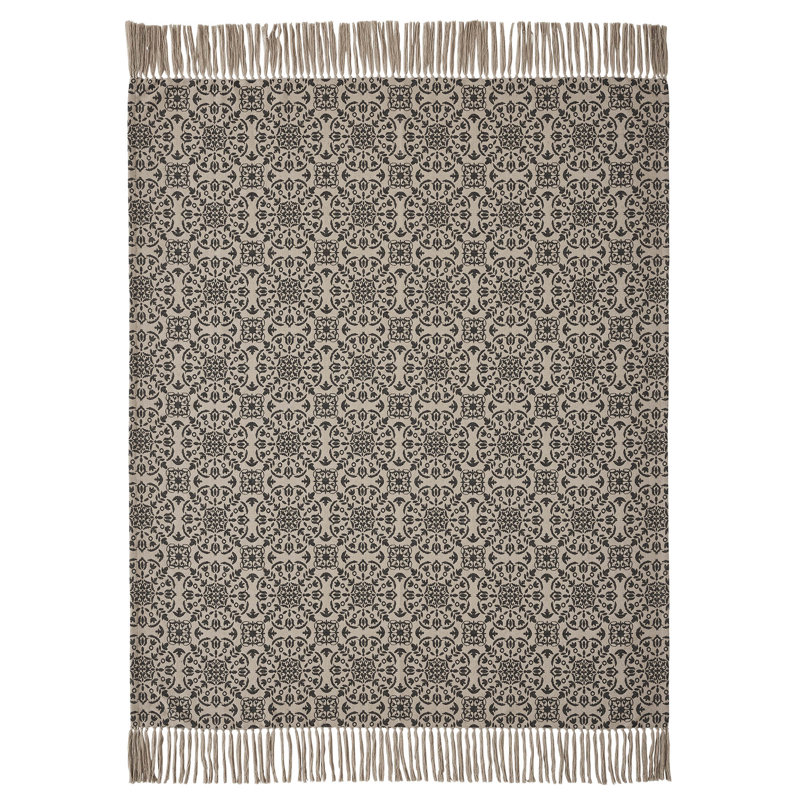 Handmade Black and Tan Cotton Jacquard Woven Throw Blanket