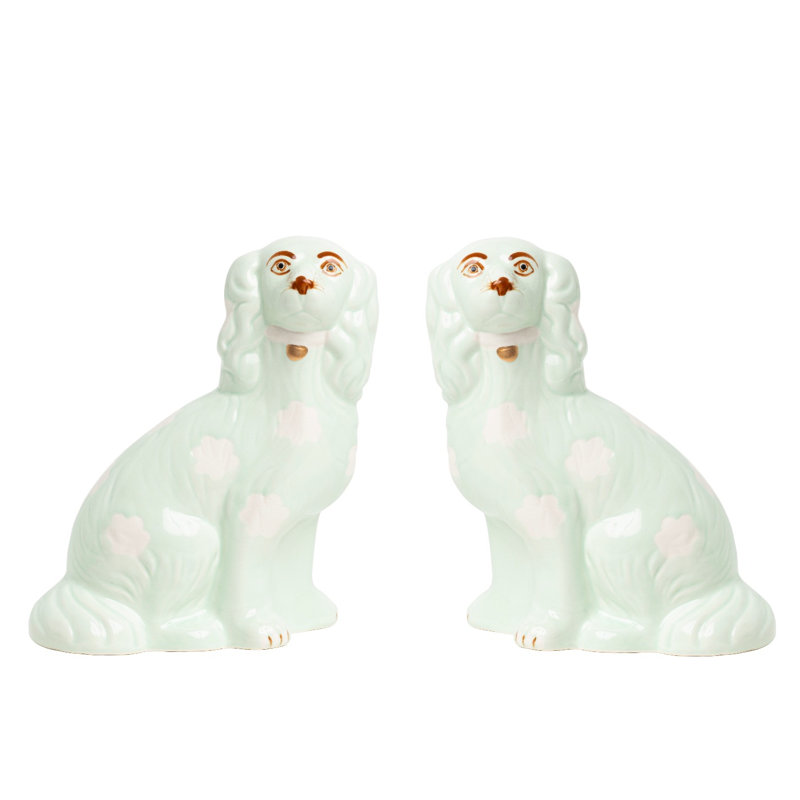 Pale Staffordshire Dogs Medium, 8" H x 6" W x 6" D, Green