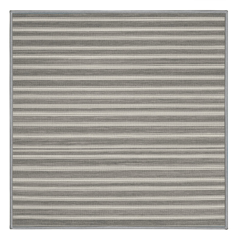 Washable Mist Gray White Striped Area Rug, Square 4'