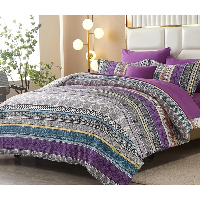 Polyester Floral Duvet Cover, Purple Grey Floral