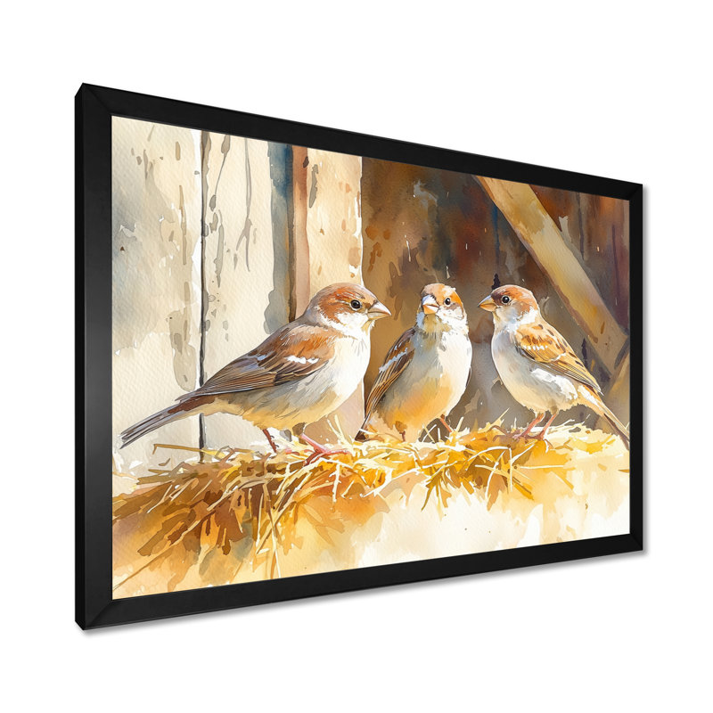 Sparrows Bird In The Barnyard I - oiseau, art mural, Cadre simple, Noir, H 12 po x l 20 po