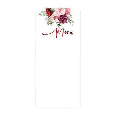 Blush et bourgogne, cartes de menu imprimables florales en papier pour imprimantes de bricolage, paquet de 52