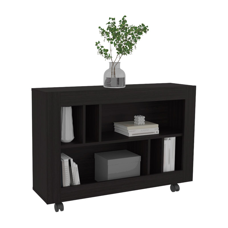 Joge 37,4" Wide Console Table Cart With Six Shelves, Casters, Entryway Table, Side Table, Living Room Table, For Living Room Black Wengue