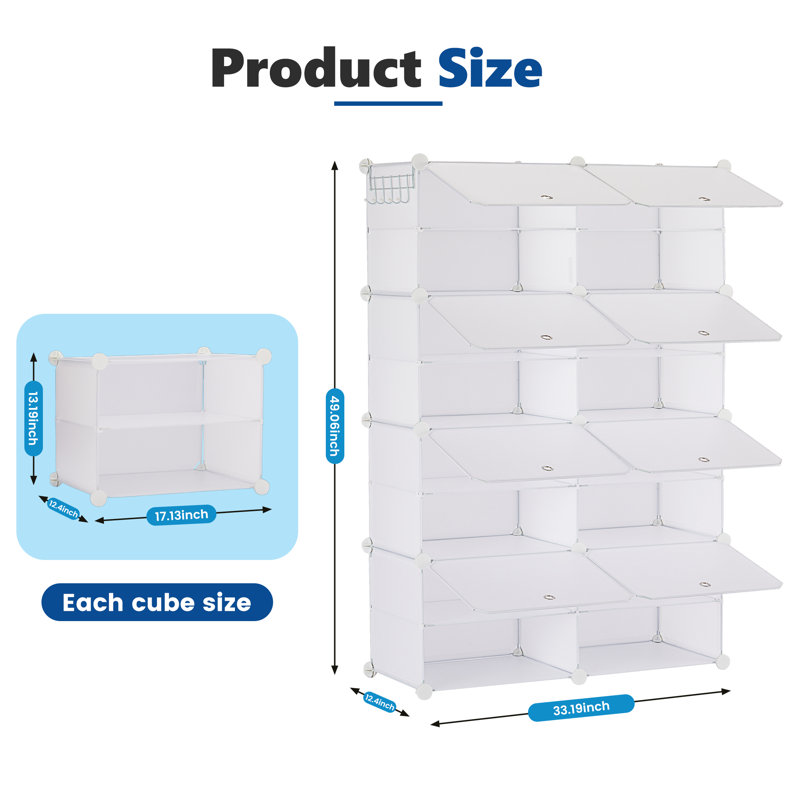 Armoire de rangement pour chaussures empilable 32 paires, Blanc, H 49,06 po x l 33,19 po x P 12,4 po