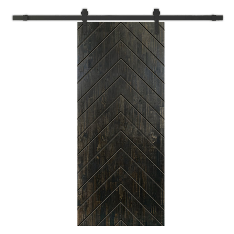 Porte de grange lambrissée peinte en bois et en métal avec trousse de quincaillerie d'installation, 42 po x 84 po, Noir