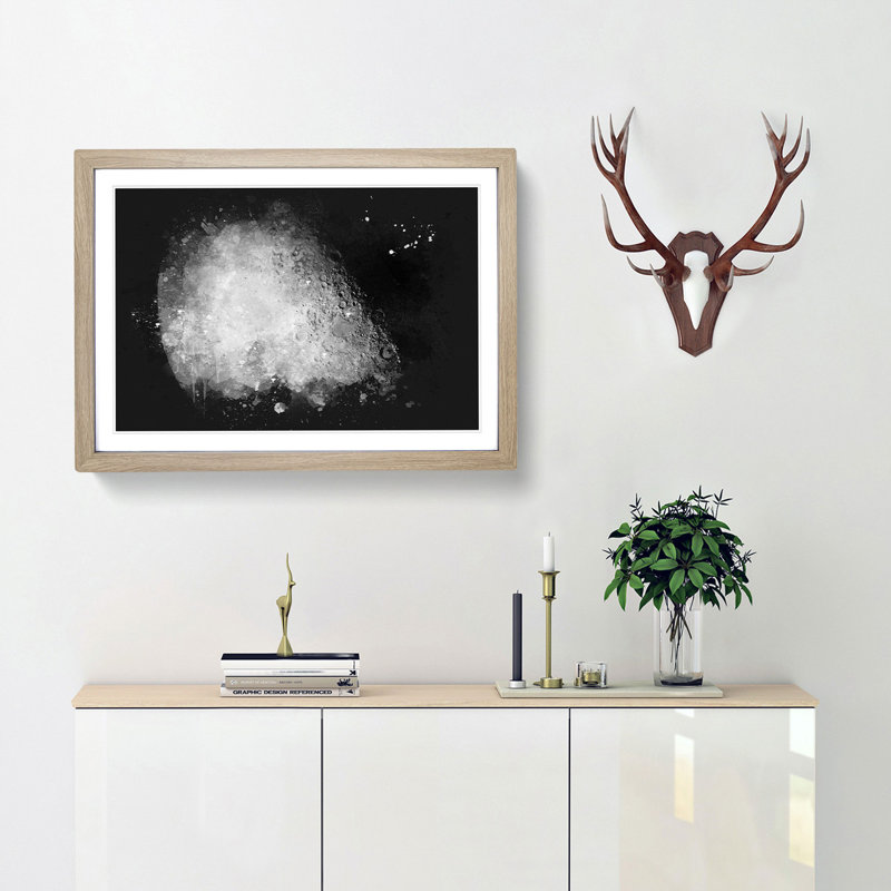 The Moons North Pole - Picture Frame Graphic Art Print, 62cm H x 87cm W x 2cm D, Oak Framed