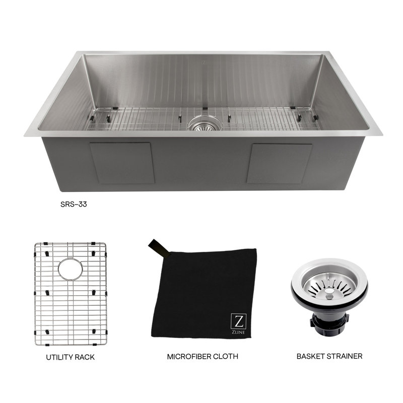 Meribel Stainless Steel 33" L x 18" W Undermount Kitchen Sink with Basket Strainer