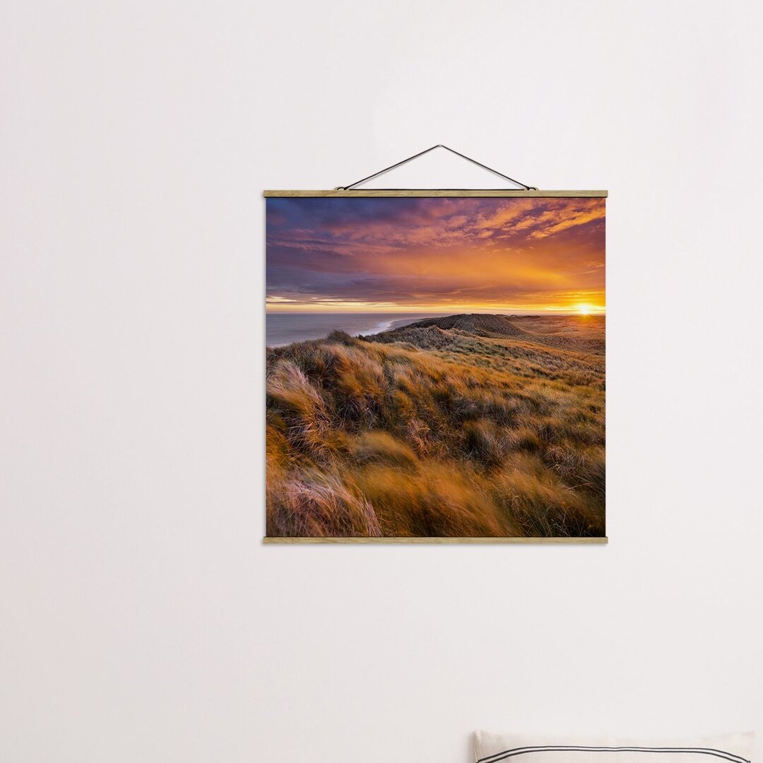 Stoffbild mit Posterschienen - Sonnenaufgang am Strand auf Sylt - Quadratisch 1:1