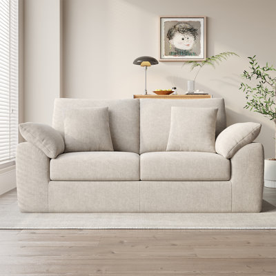 75.6" Modern Upholstered Boneless Tufted Arm Loveseat Sofa with Pillows and Memory Foam Cushions
